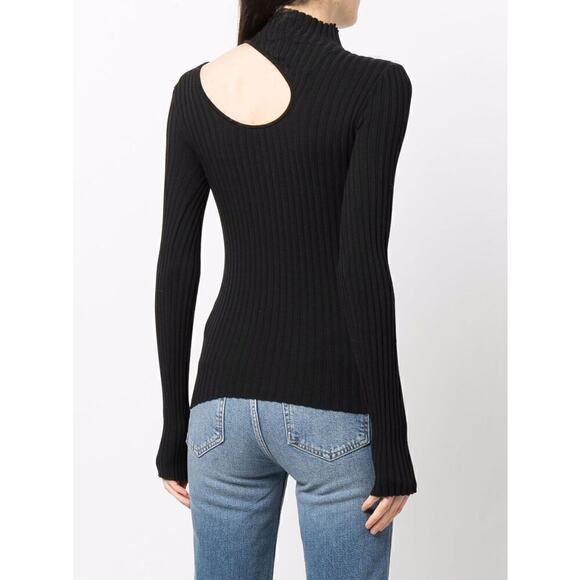 Anine Bing Victoria Top Ribbed Knit Cutout Long Sleeve Turtleneck Black Size XS - Picture 3 of 10